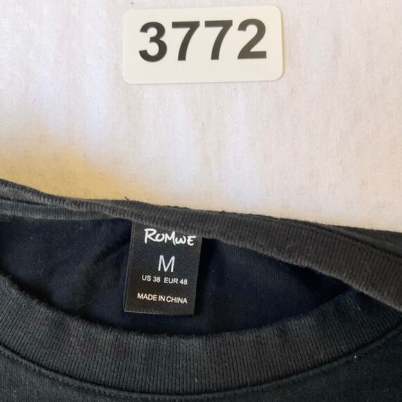 Romwe Women T-shirt size M Short Sleeve Basic Simple Solid Black with White Rose - Picture 5 of 7